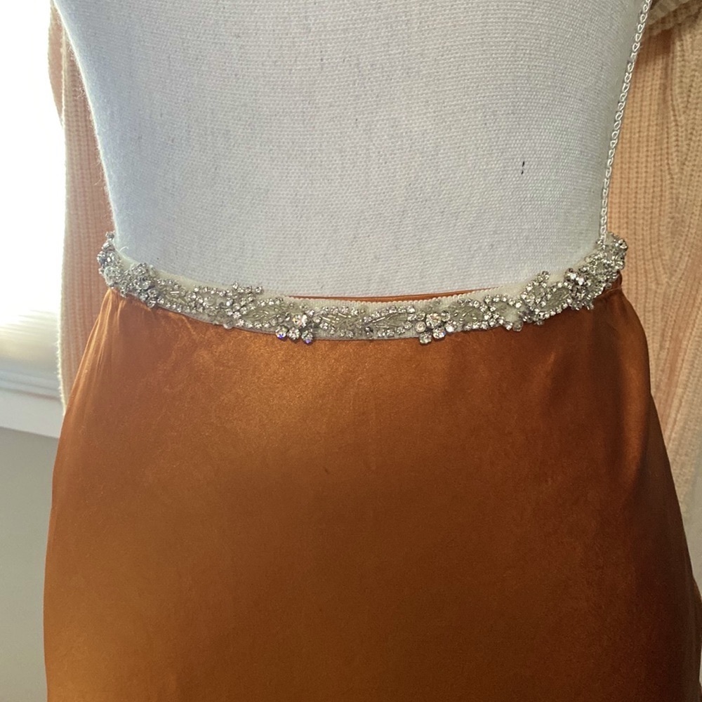Swarovski jewels tie waist gown dress belt ivory/silver lace crystals bridal